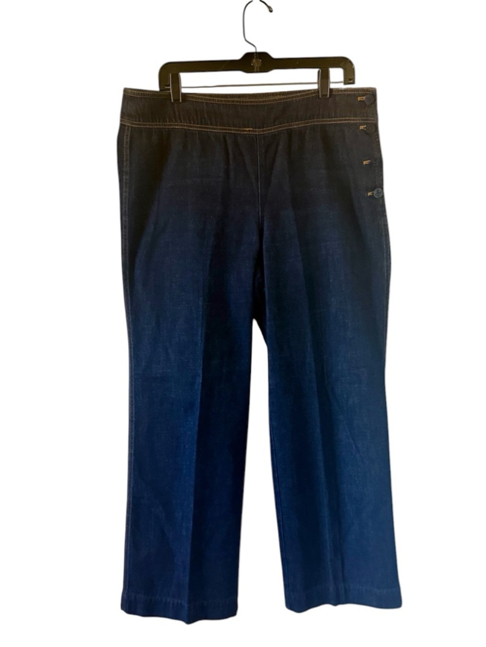 Lauren Ralph Lauren Side Button High Rise Wide Leg Jeans Dark Wash Cotton 12